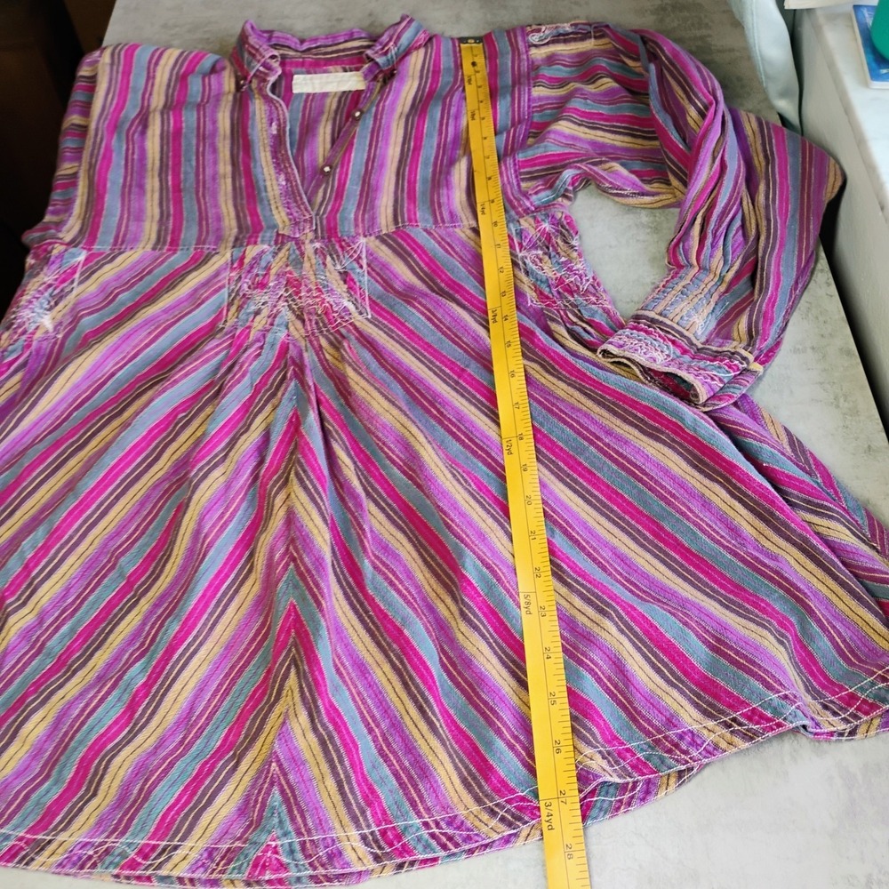 Vintage Bohemian Tunic Womens Small Striped Elephant Embroidered Hippie 70s Boho - Picture 14 of 15
